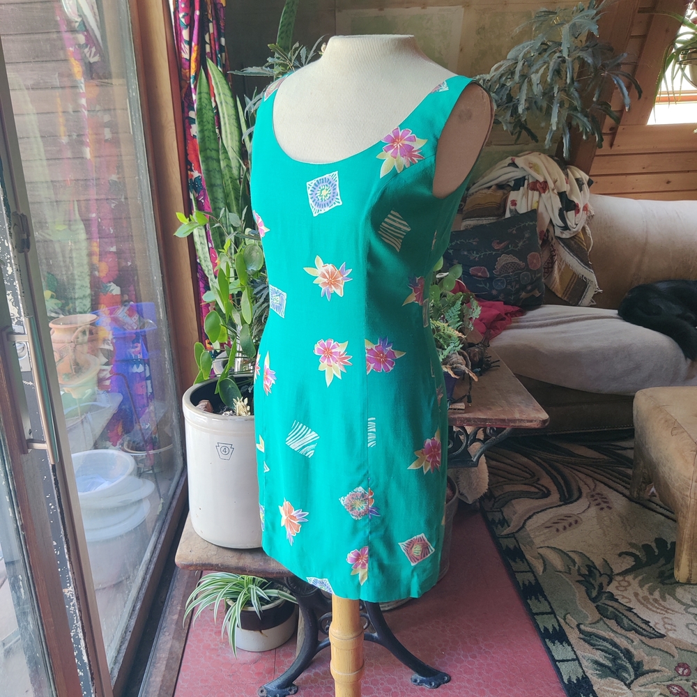 Vintage Expressons Sleeveless Floral Mini Dress Size 2 Lined Fitted Tropical Y2K - Picture 2 of 15